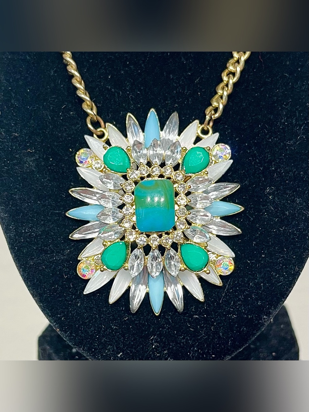 Lulus First Things Burst Blue Rhinestone Necklace - Picture 2 of 3